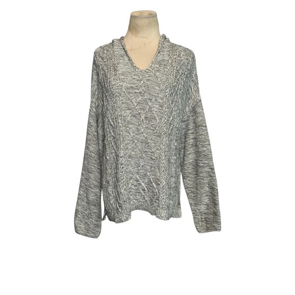 Gray knit long sleeves hoodie sweater size large - Picture 10 of 15